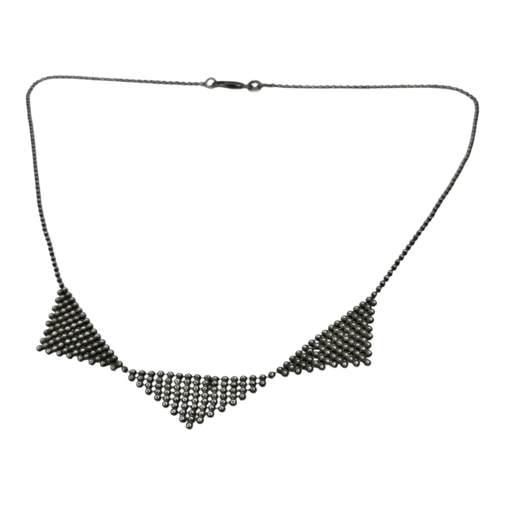 Vintage Sterling Silver Ball Chain Geometric Bib Triangle Mesh Necklace 17in‎